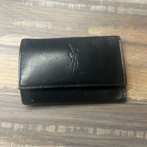 Vintage 1970s Saint Laurent YSL Leather Keychain Wallet Gold Brass